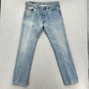 Levis 501 Jeans Mens 36x34 Light Blue Original Fit Straight Leg Button Fly Denim